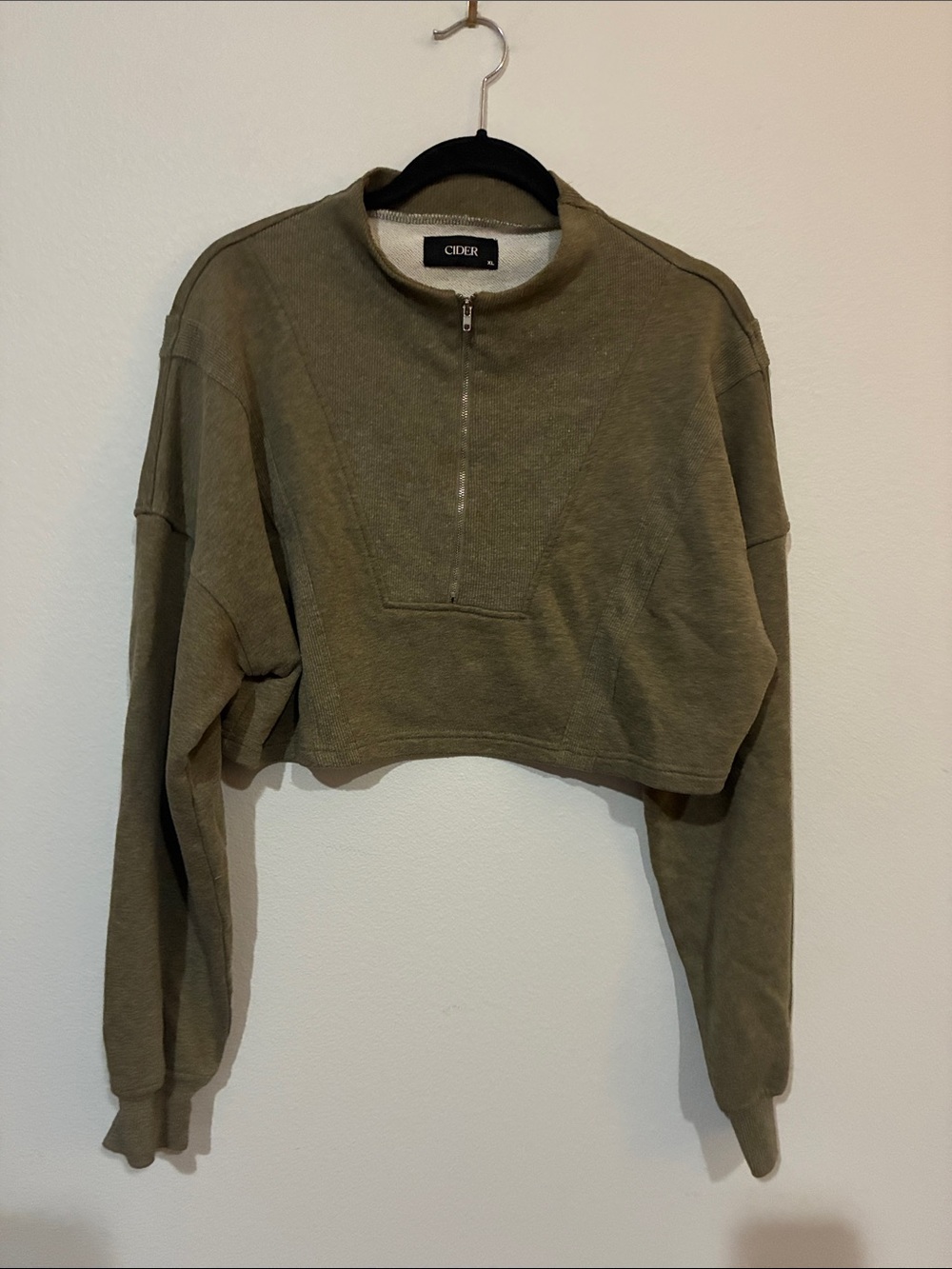 Cider Cropped Olive Half-Zip Sweatshirt